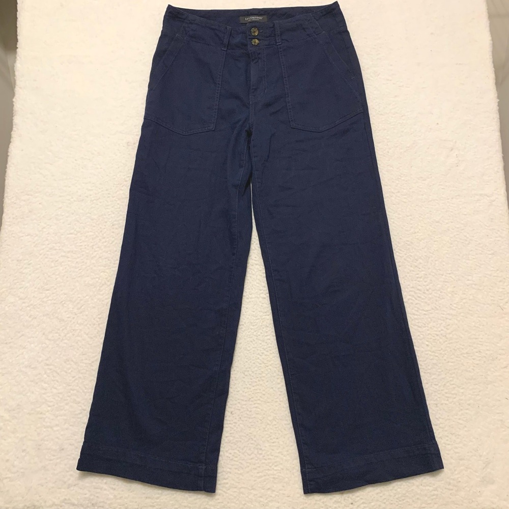 Liverpool Los Angeles Wide Leg Trousers Womens 8/29 34x32 High Rise Stretch Navy